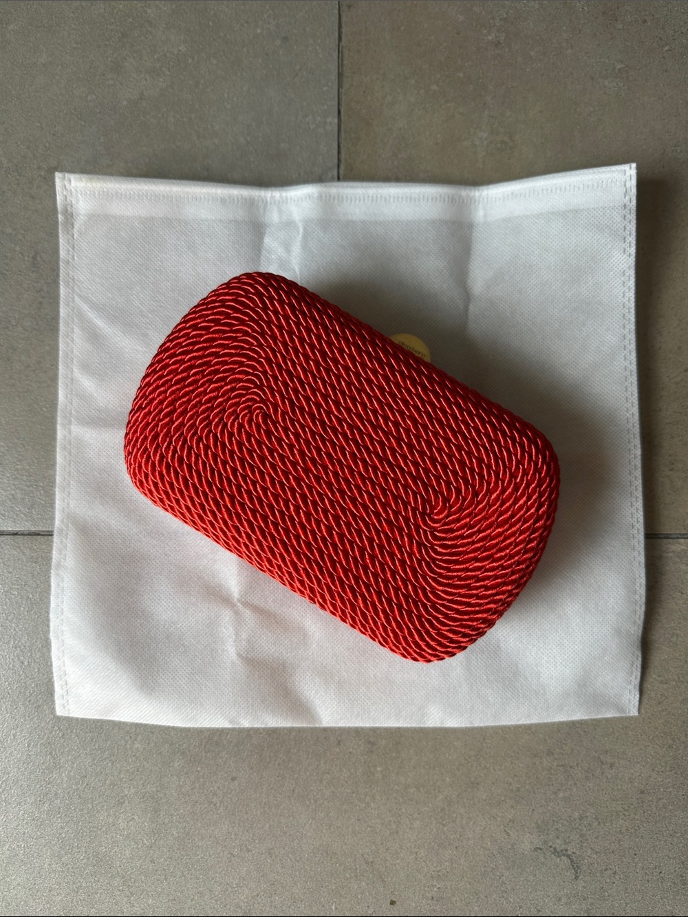 Olga Berg Red Woven Rope Clutch with Gold Hardware detachable chain strap